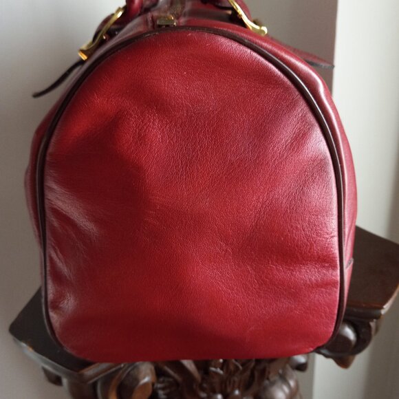 VINTAGE 80S 90S CROUCH & FITZGERALD BURGUNDY LEATHER BARREL PURSE BAG - Picture 8 of 9